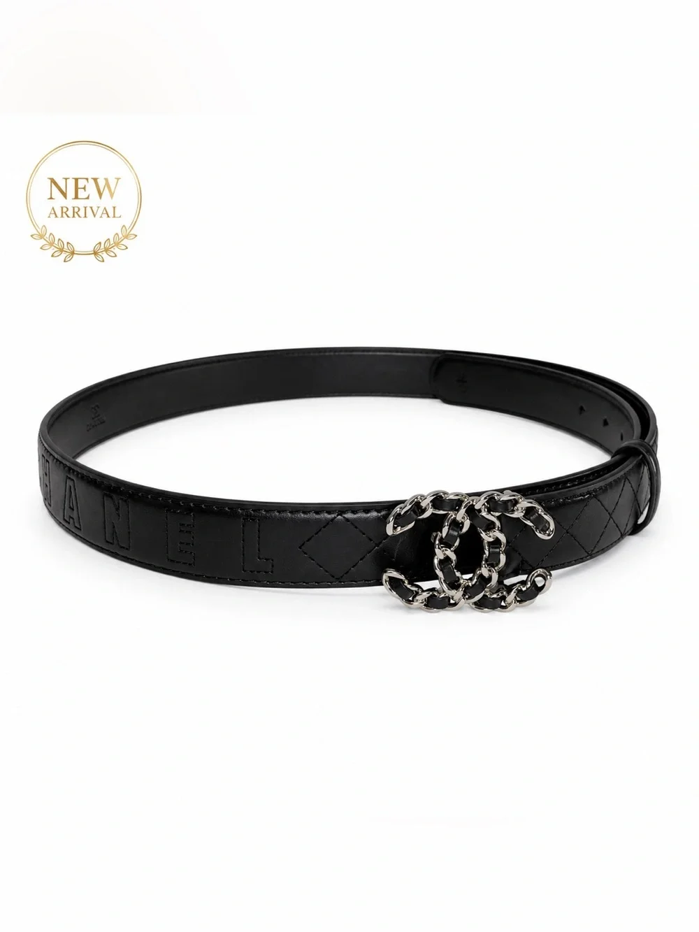 🖤 Women’s Black Leather Belt with Silver Chain Buckle 🖤